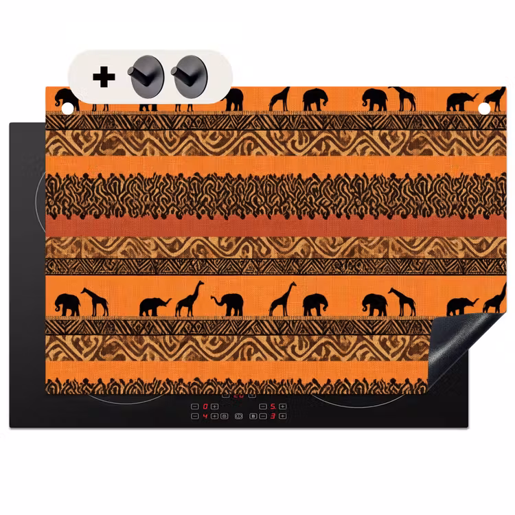 2-in-1 Herdabdeckplatte & Spritzschutz - Orange – Safari – Afrikaans – Tiere – Muster — 1