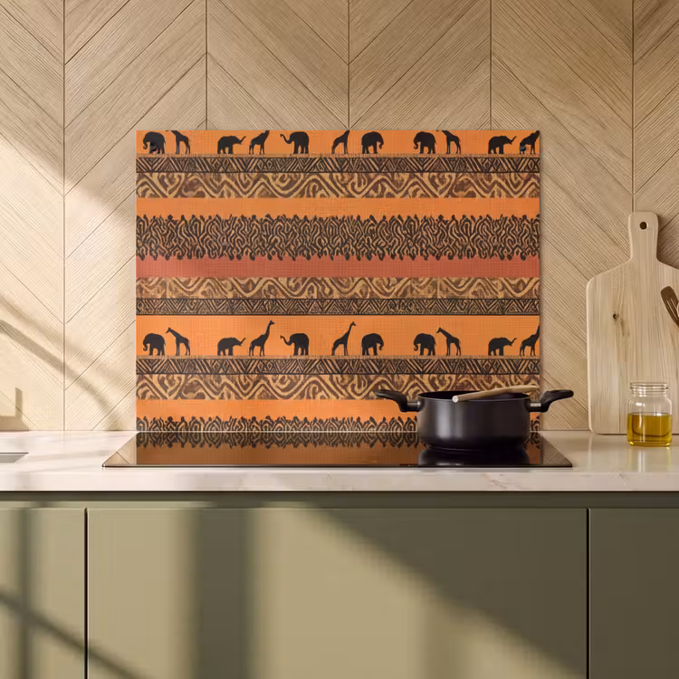 2-in-1 Herdabdeckplatte & Spritzschutz - Orange – Safari – Afrikaans – Tiere – Muster — 3