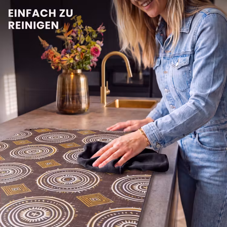 2-in-1 Herdabdeckplatte & Spritzschutz - Schokoladenbraun – Ethno – Tribal – Kreise – Muster — 5