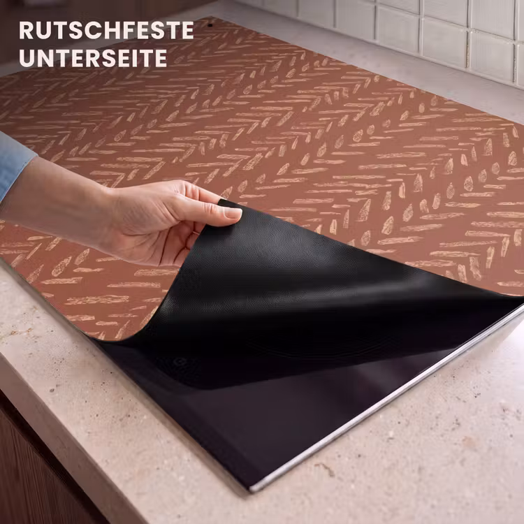 2-in-1 Herdabdeckplatte & Spritzschutz - Terrakotta – Fischgrätmuster – Handgefertigt – Muster — 4