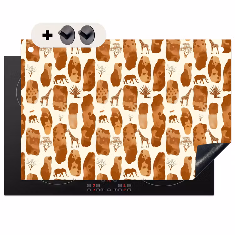 2-in-1 Herdabdeckplatte & Spritzschutz - Terrakotta – Safari – Tiere – Muster — 1