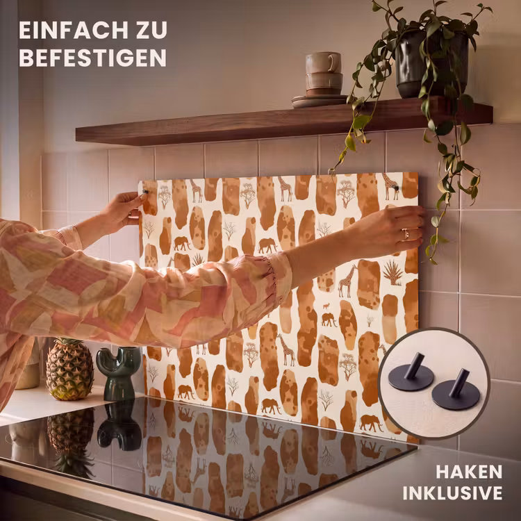 2-in-1 Herdabdeckplatte & Spritzschutz - Terrakotta – Safari – Tiere – Muster — 7