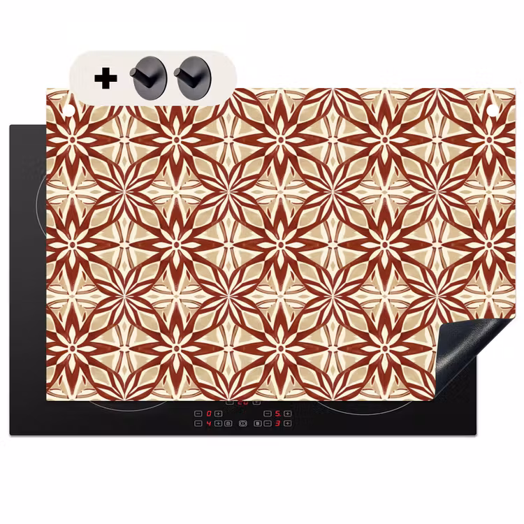 2-in-1 Herdabdeckplatte & Spritzschutz - Bordeauxrot – Geometrisch – Fliese – Muster — 1