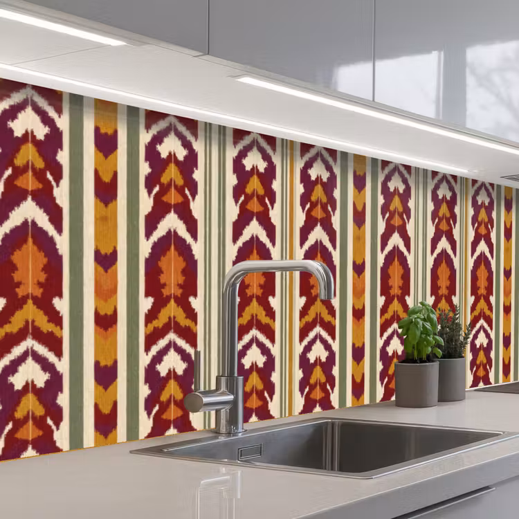 Küchenrückwand - Ikat – Bordeauxrot – Ethno – Muster — 2