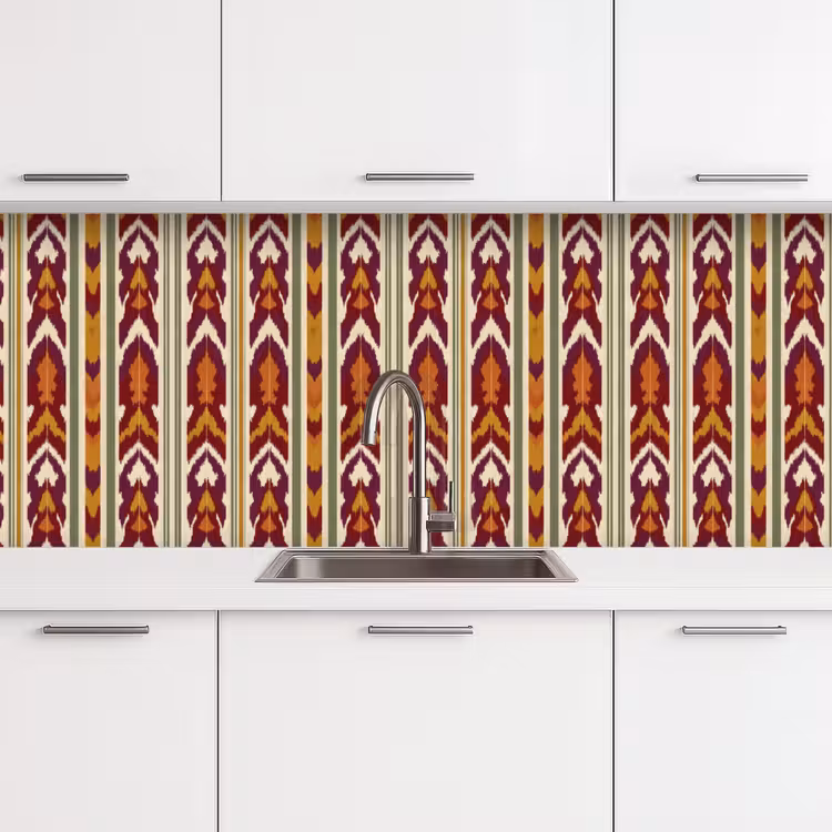 Küchenrückwand - Ikat – Bordeauxrot – Ethno – Muster — 4
