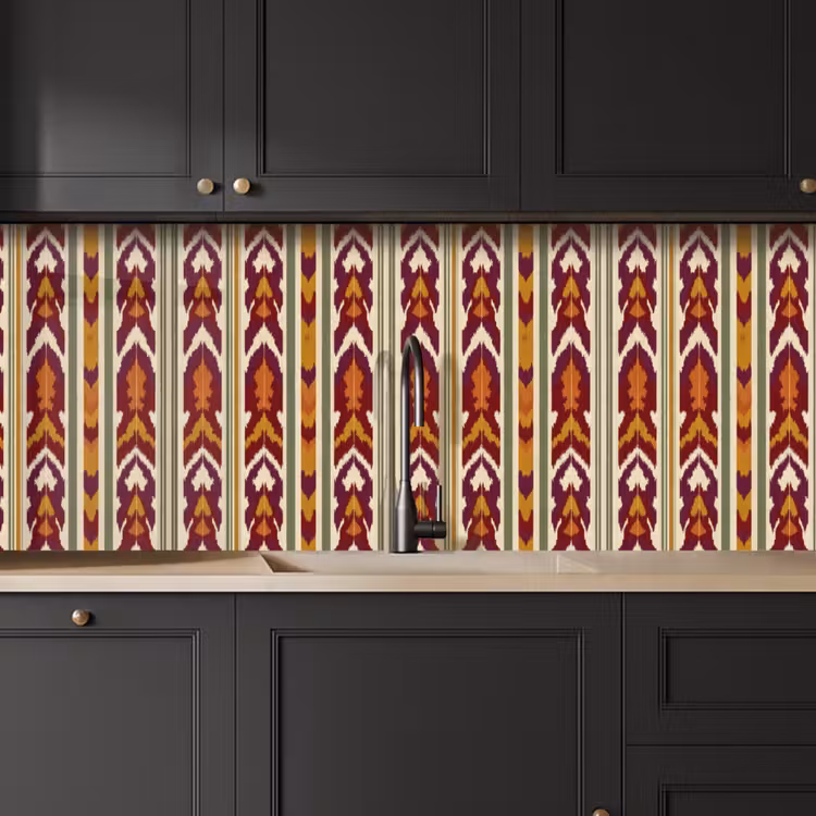 Küchenrückwand - Ikat – Bordeauxrot – Ethno – Muster — 6