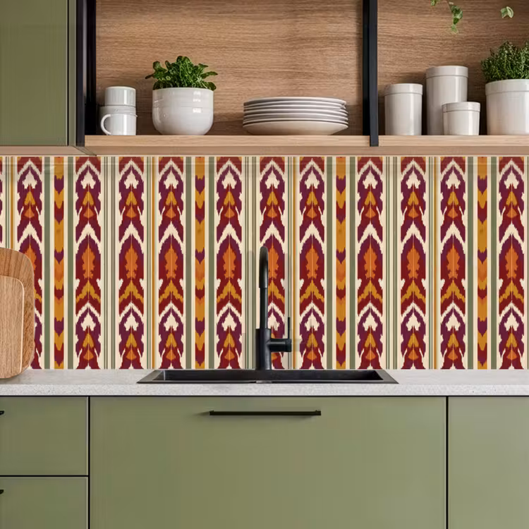 Küchenrückwand - Ikat – Bordeauxrot – Ethno – Muster — 8