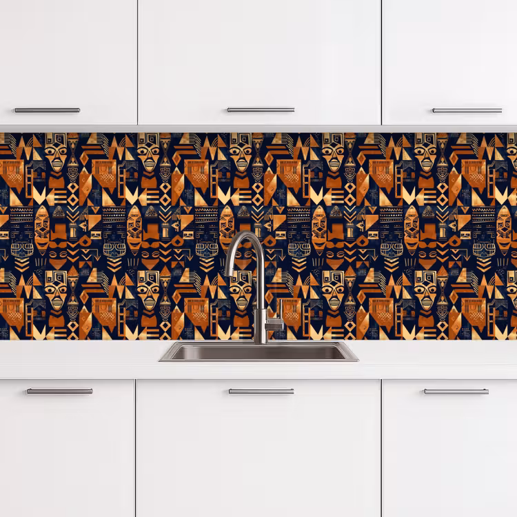 Küchenrückwand - Nachtblau – Kupfer – Tribal – Masken — 4