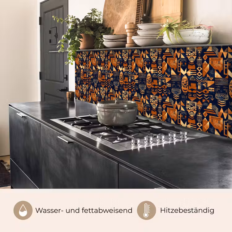 Küchenrückwand - Nachtblau – Kupfer – Tribal – Masken — 5