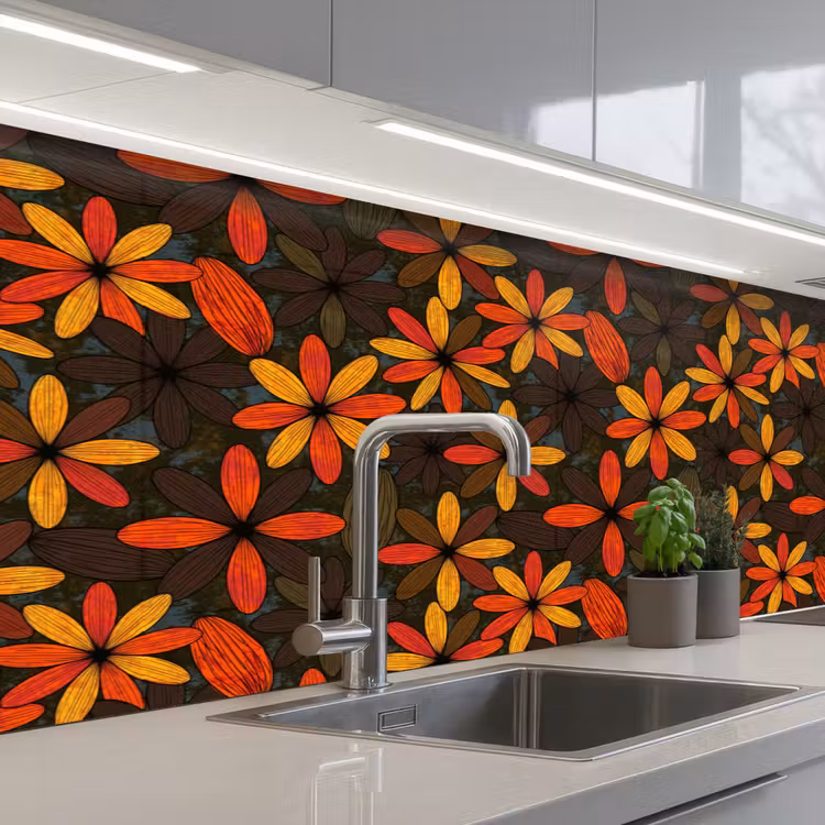 Küchenrückwand - Orange – Retro – Blumen – Herbst — 2