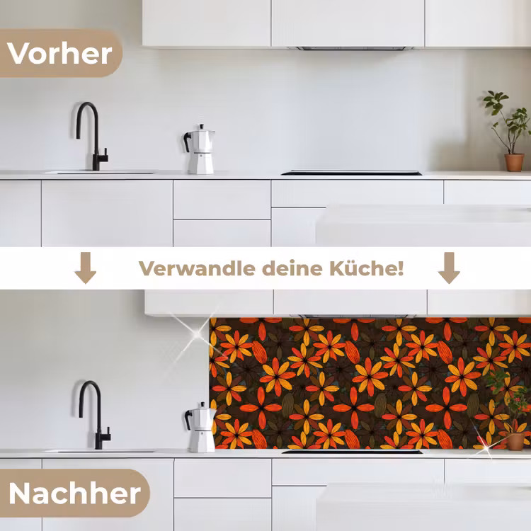 Küchenrückwand - Orange – Retro – Blumen – Herbst — 3