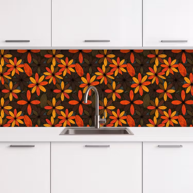 Küchenrückwand - Orange – Retro – Blumen – Herbst — 4