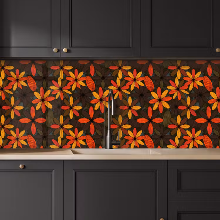 Küchenrückwand - Orange – Retro – Blumen – Herbst — 6