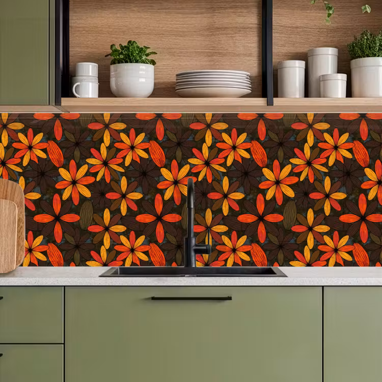 Küchenrückwand - Orange – Retro – Blumen – Herbst — 8