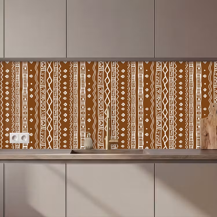 Küchenrückwand - Schokoladenbraun – Ethno – Tribal – Muster — 1