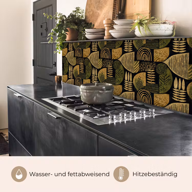 Küchenrückwand - Schwarz – Ockergelb – Botanisch – Textur — 5