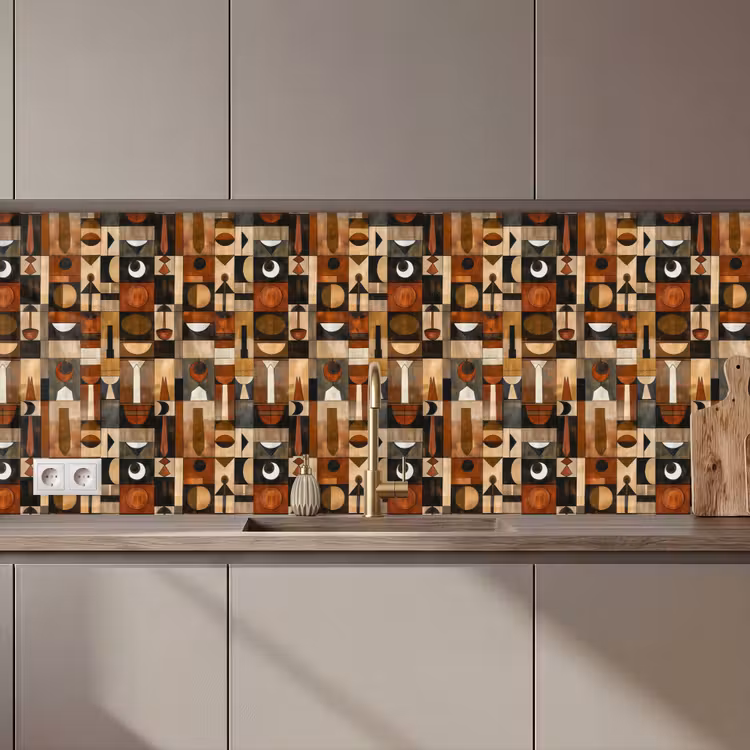 Küchenrückwand - Terrakotta – Geometrisch – Mid-Century – Muster — 1