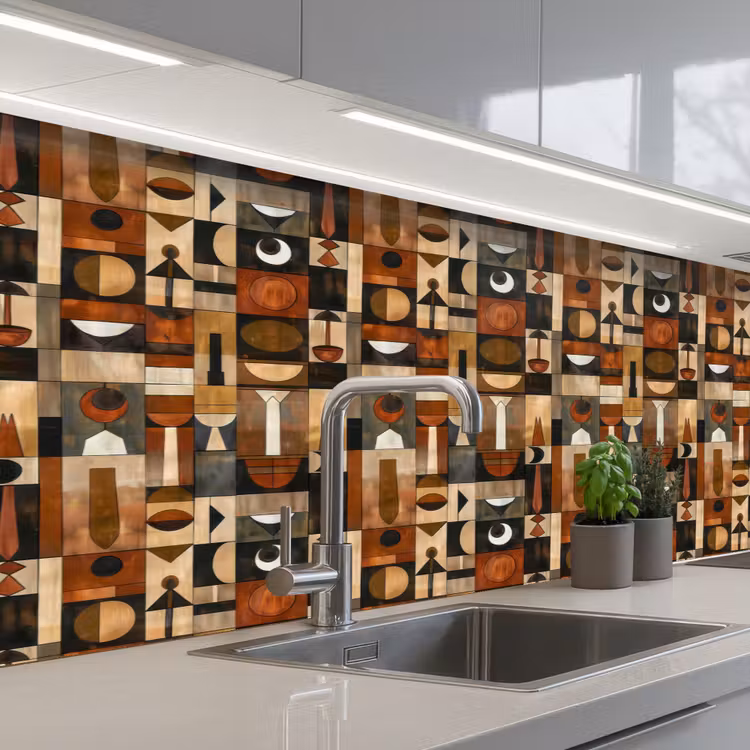 Küchenrückwand - Terrakotta – Geometrisch – Mid-Century – Muster — 2
