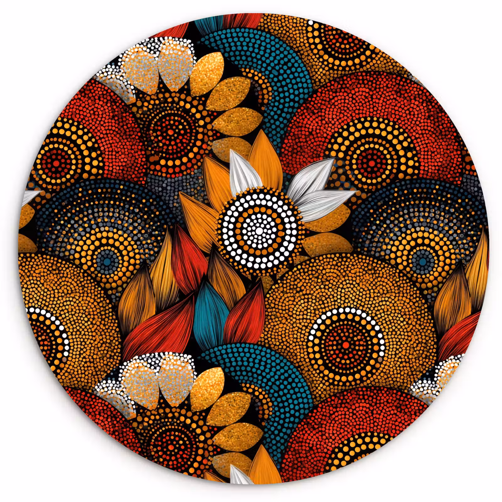 Forexbild Rund - Farbenfroh – Aborigine – Punktmalerei – Botanisch – Muster — 1