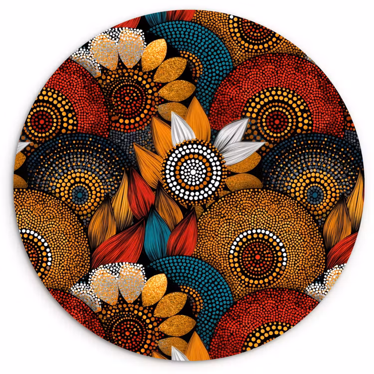 Forexbild Rund - Farbenfroh – Aborigine – Punktmalerei – Botanisch – Muster — 1