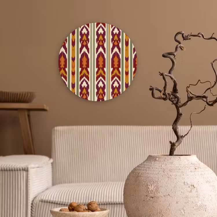 Forexbild Rund - Ikat – Bordeauxrot – Ethno – Muster — 2