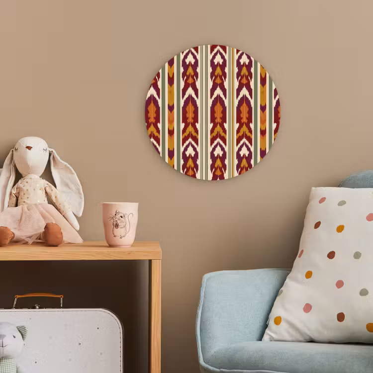 Forexbild Rund - Ikat – Bordeauxrot – Ethno – Muster — 5