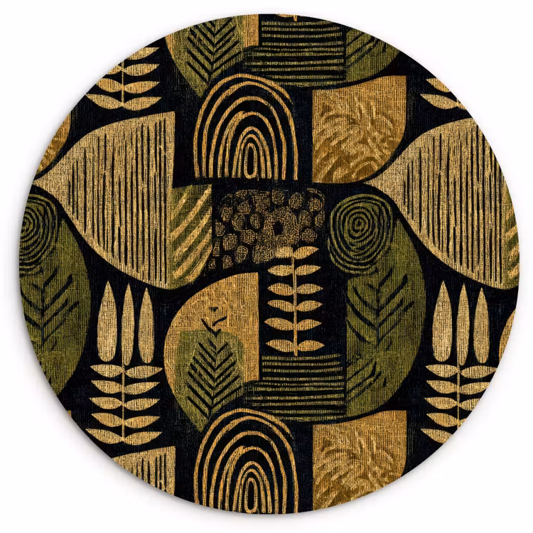 Forexbild Rund - Schwarz – Ockergelb – Botanisch – Textur — 1