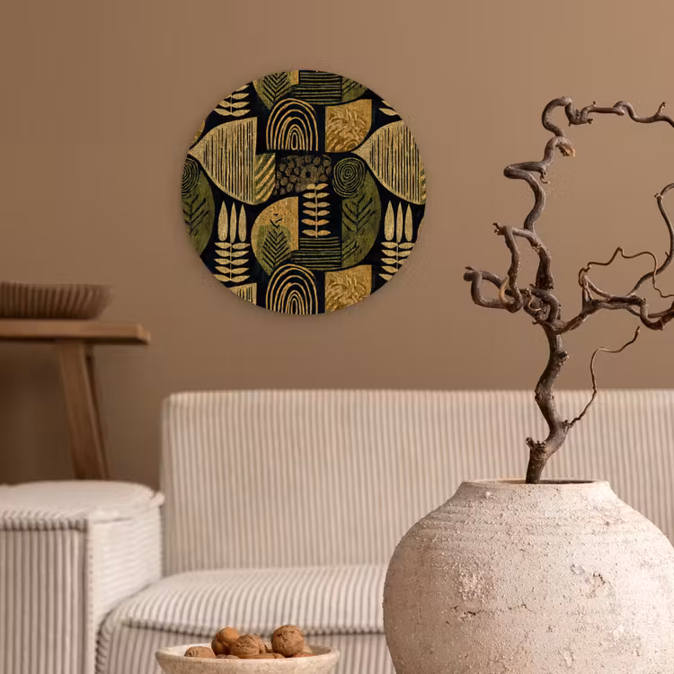 Forexbild Rund - Schwarz – Ockergelb – Botanisch – Textur — 2