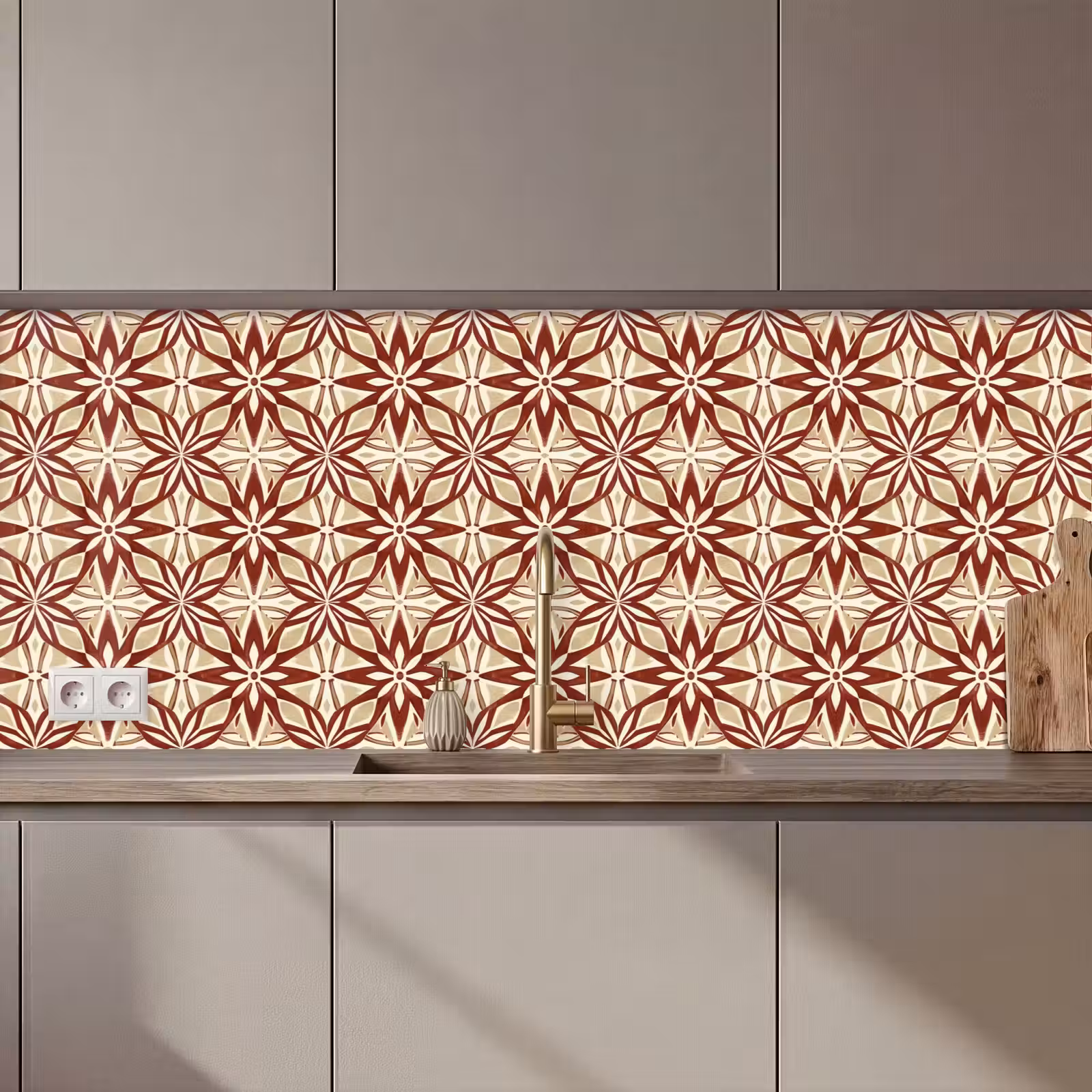 Küchenrückwand - Bordeauxrot – Geometrisch – Fliese – Muster — 1