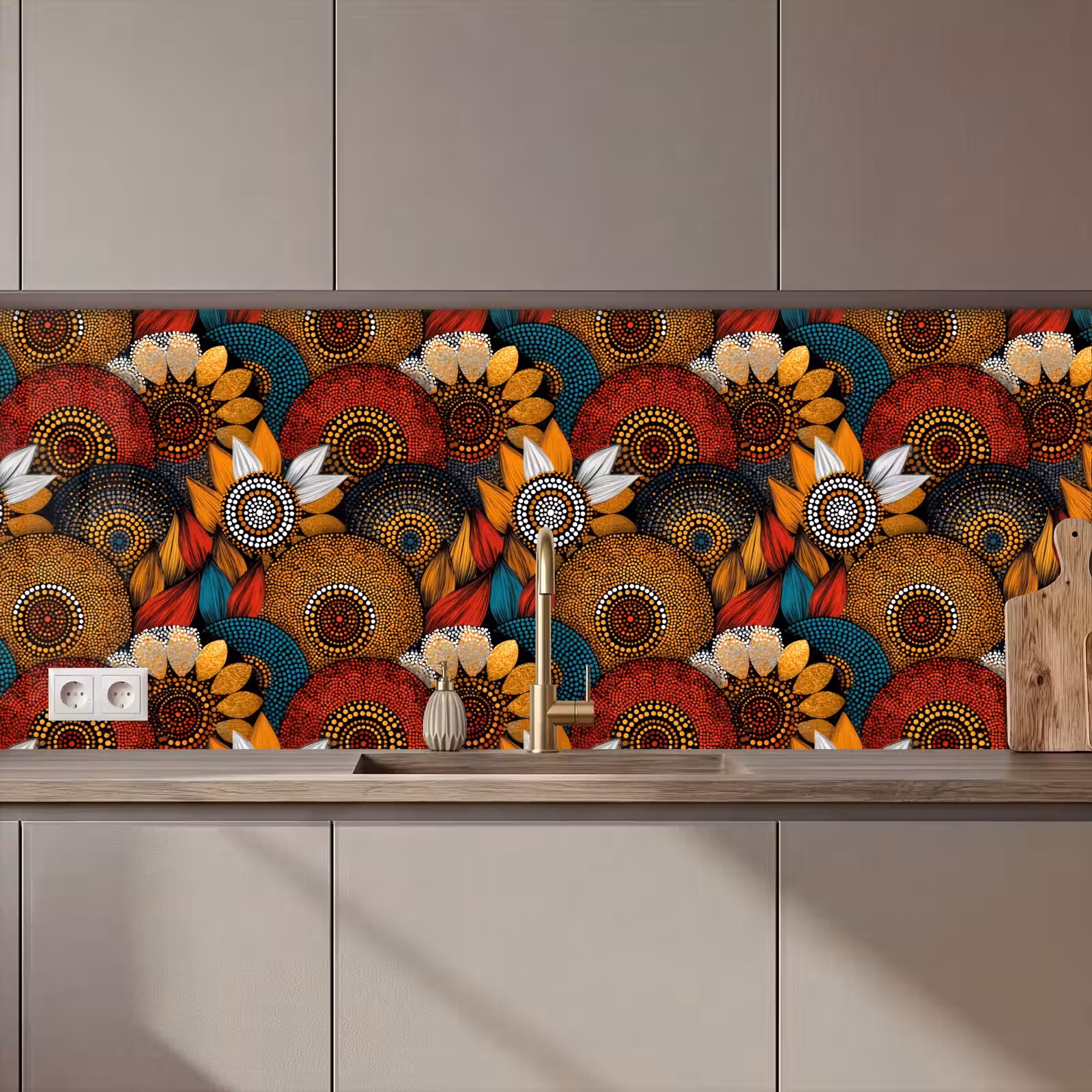 Küchenrückwand - Farbenfroh – Aborigine – Punktmalerei – Botanisch – Muster — 1