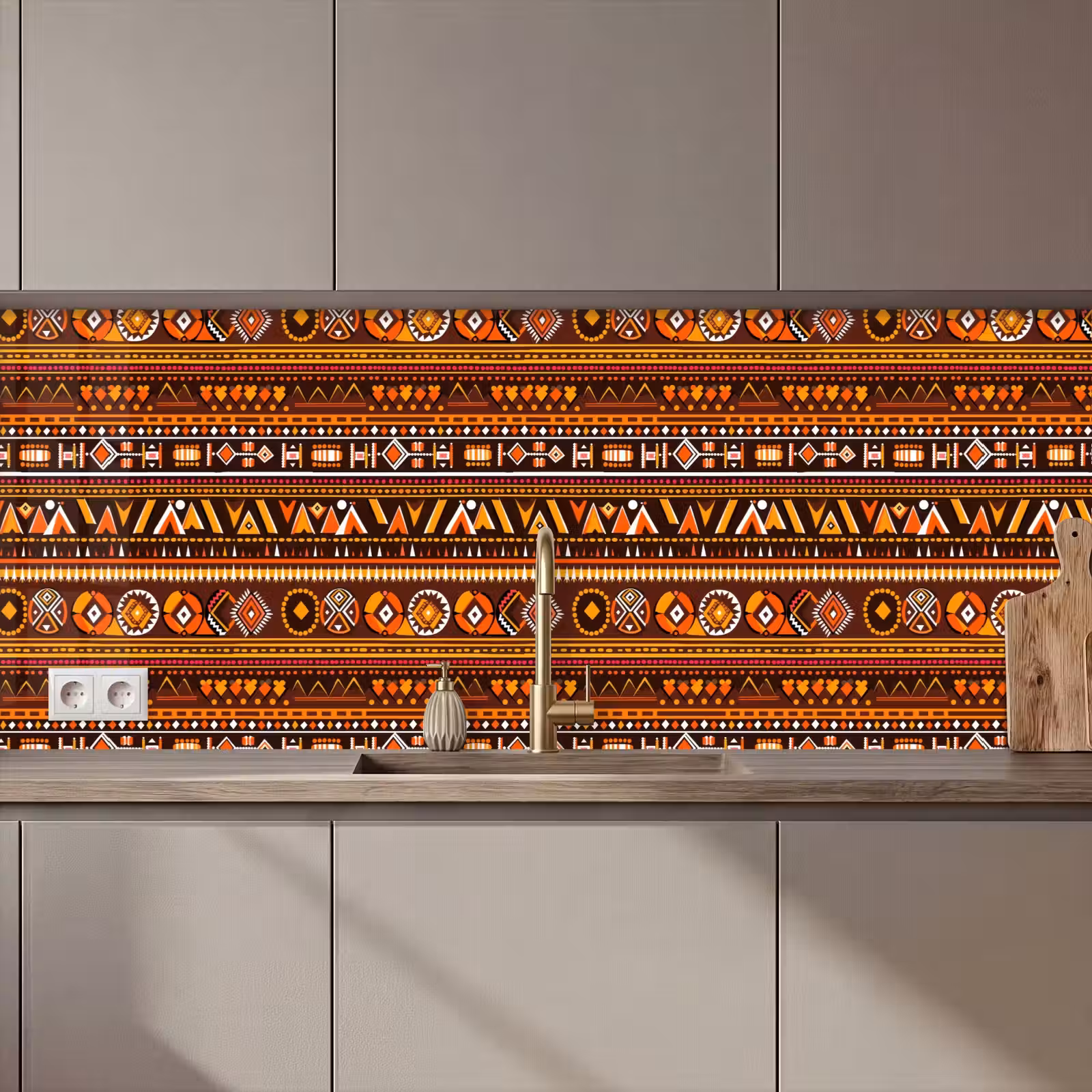 Küchenrückwand - Orange – Ethnisch – Tribal – Geometrisch – Muster — 1