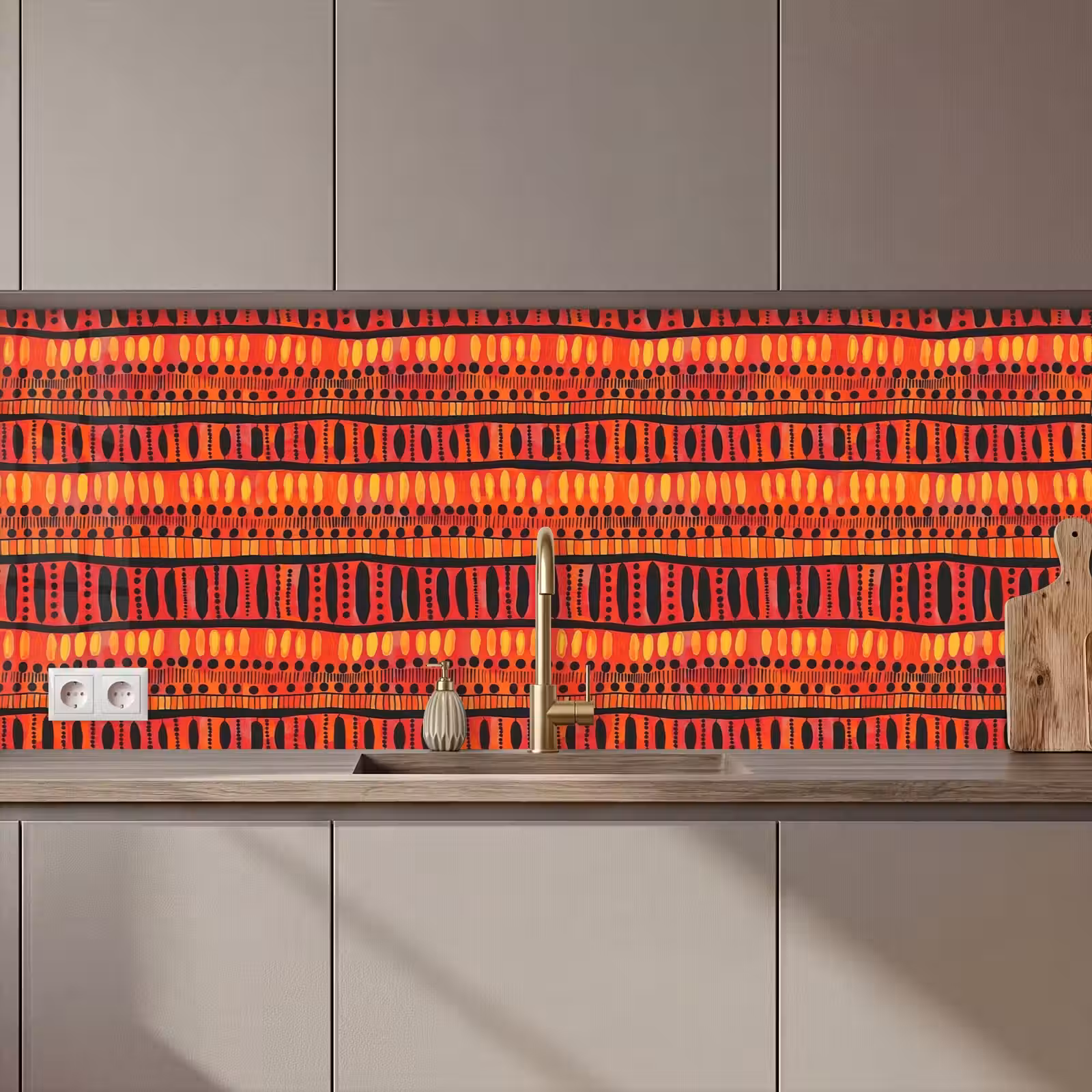 Küchenrückwand - Rot – Orange – Ethnisch – Ausdrucksstark – Muster — 1