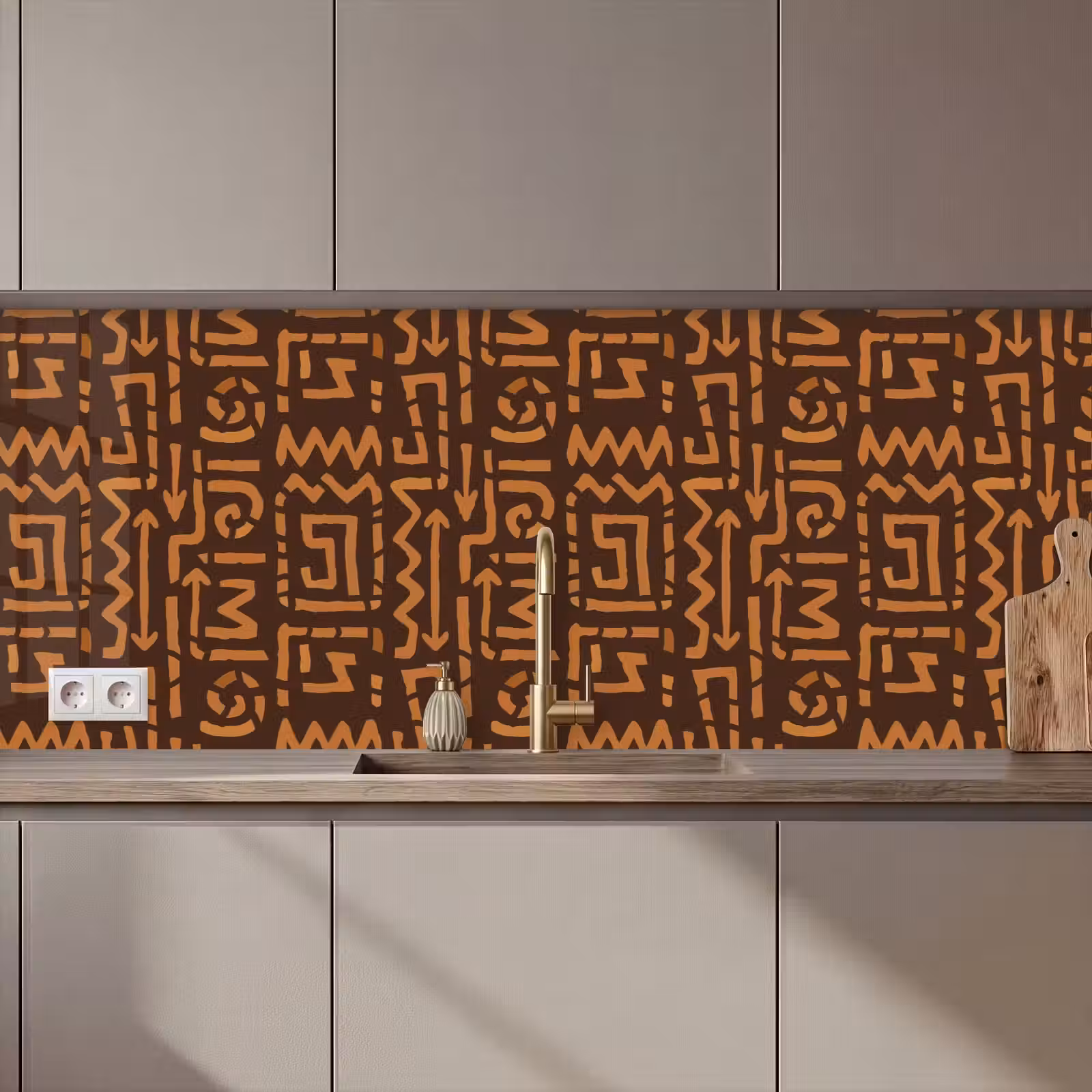 Küchenrückwand - Schokoladenbraun – Ethno – Tribal – Symbole — 1