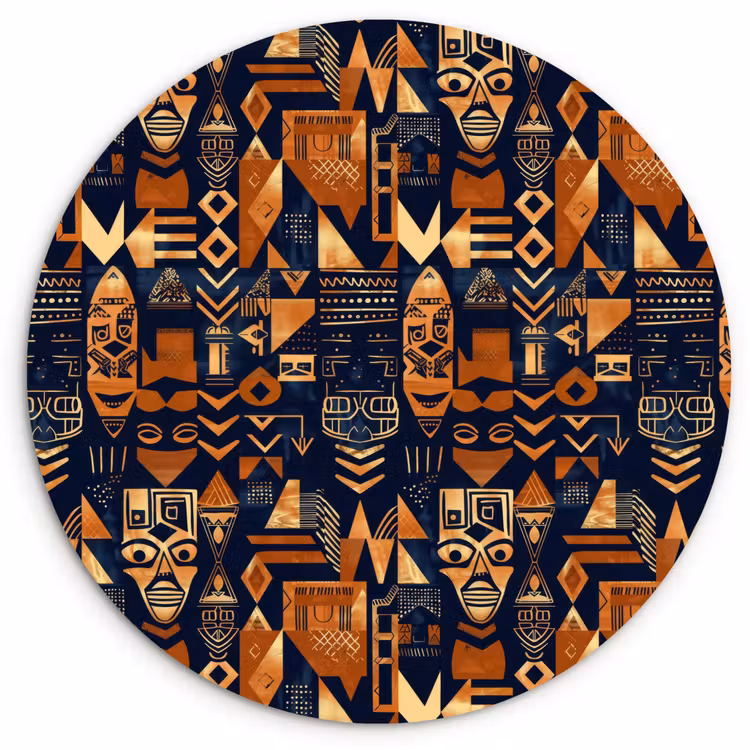 Forexbild Rund - Nachtblau – Kupfer – Tribal – Masken — 1