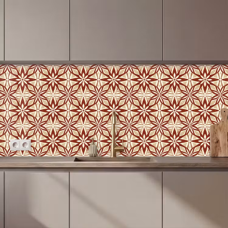 Küchenrückwand - Bordeauxrot – Geometrisch – Fliese – Muster — 1