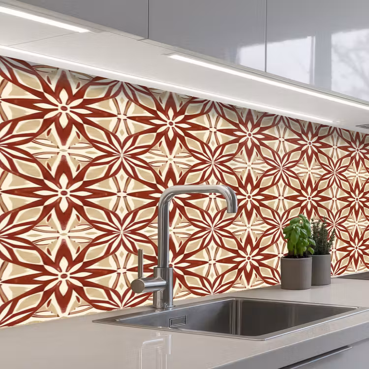 Küchenrückwand - Bordeauxrot – Geometrisch – Fliese – Muster — 2