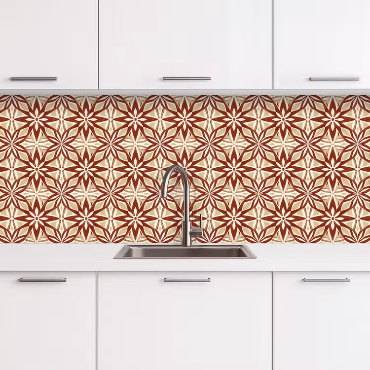 Küchenrückwand - Bordeauxrot – Geometrisch – Fliese – Muster — 4