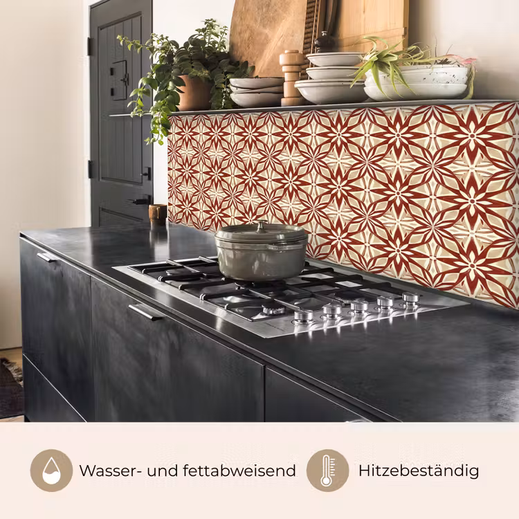 Küchenrückwand - Bordeauxrot – Geometrisch – Fliese – Muster — 5