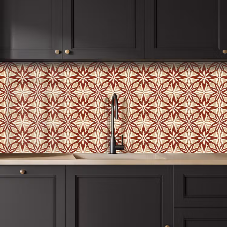 Küchenrückwand - Bordeauxrot – Geometrisch – Fliese – Muster — 6