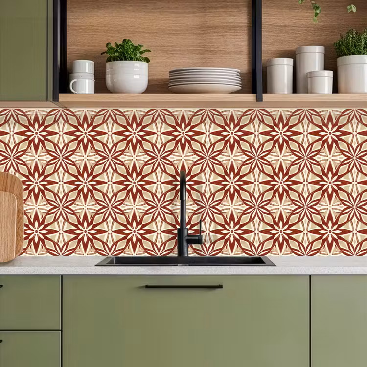 Küchenrückwand - Bordeauxrot – Geometrisch – Fliese – Muster — 8