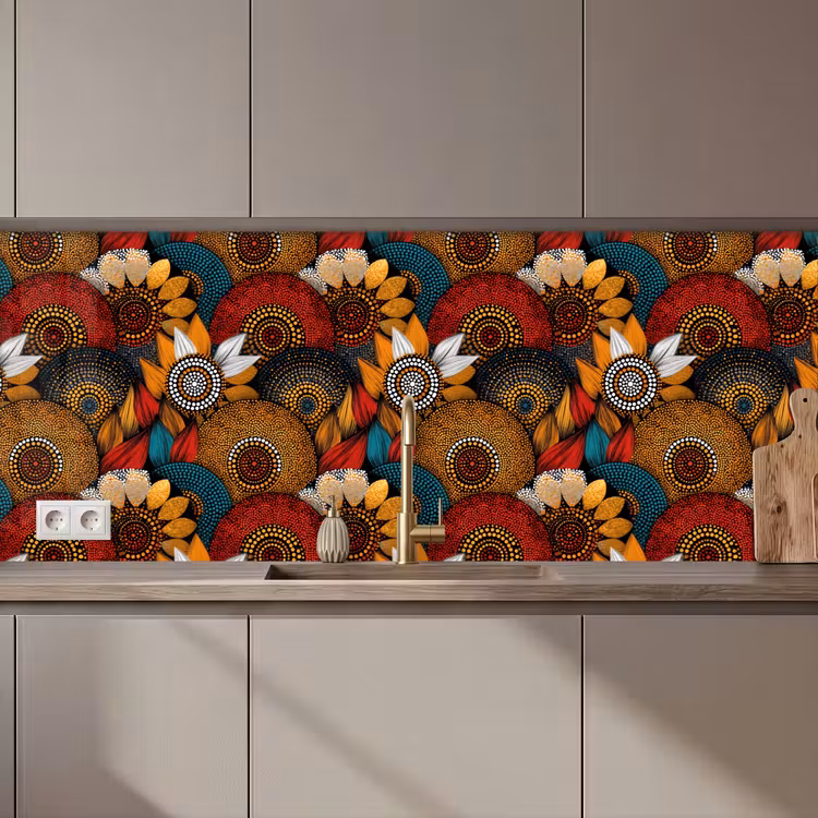 Küchenrückwand - Farbenfroh – Aborigine – Punktmalerei – Botanisch – Muster — 1