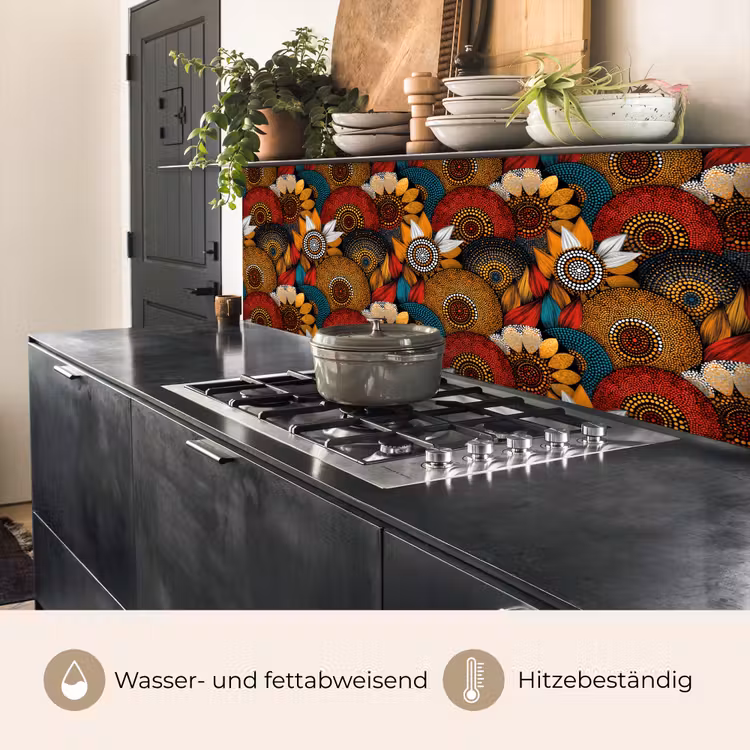 Küchenrückwand - Farbenfroh – Aborigine – Punktmalerei – Botanisch – Muster — 5