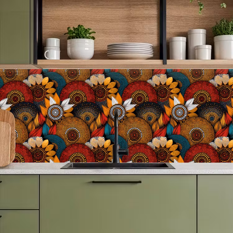 Küchenrückwand - Farbenfroh – Aborigine – Punktmalerei – Botanisch – Muster — 8