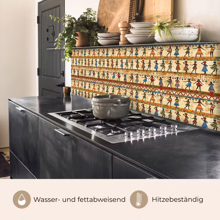 Küchenrückwand - Farbenfroh – Afrikanisch – Ethnisch – Tanzende Frauen – Muster — 5