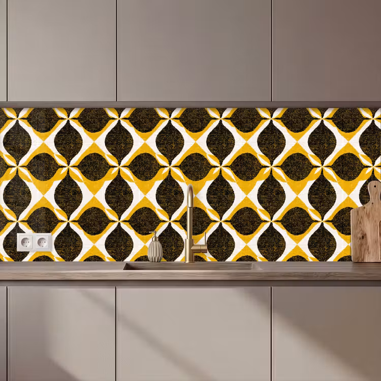 Küchenrückwand - Gelb – Schwarz – Geometrisch – Retro – Struktur — 1
