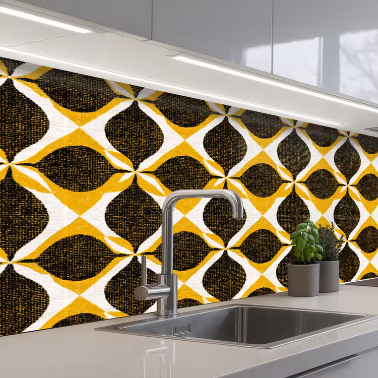 Küchenrückwand - Gelb – Schwarz – Geometrisch – Retro – Struktur — 2
