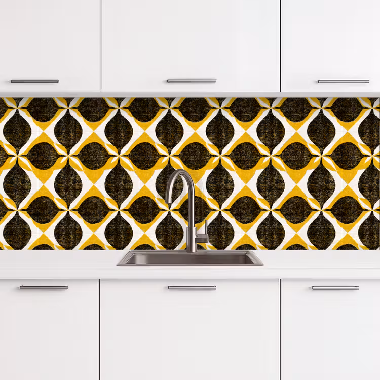 Küchenrückwand - Gelb – Schwarz – Geometrisch – Retro – Struktur — 4