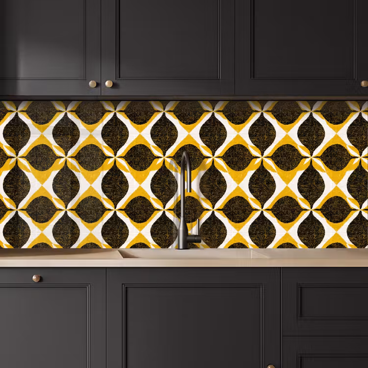 Küchenrückwand - Gelb – Schwarz – Geometrisch – Retro – Struktur — 6