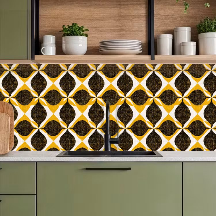 Küchenrückwand - Gelb – Schwarz – Geometrisch – Retro – Struktur — 8