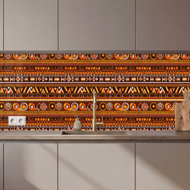Küchenrückwand - Orange – Ethnisch – Tribal – Geometrisch – Muster — 1